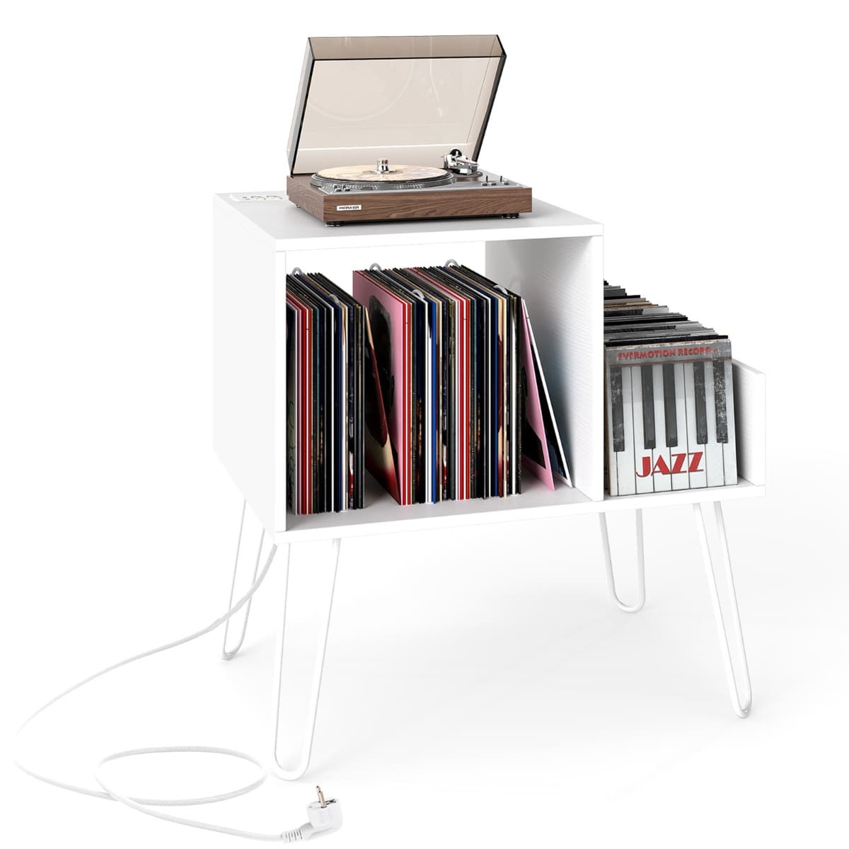 Support pour Tourne-disque Prise de Courant Séparateur Table d'Appoint avec Pieds en Métal Jusqu'à 1