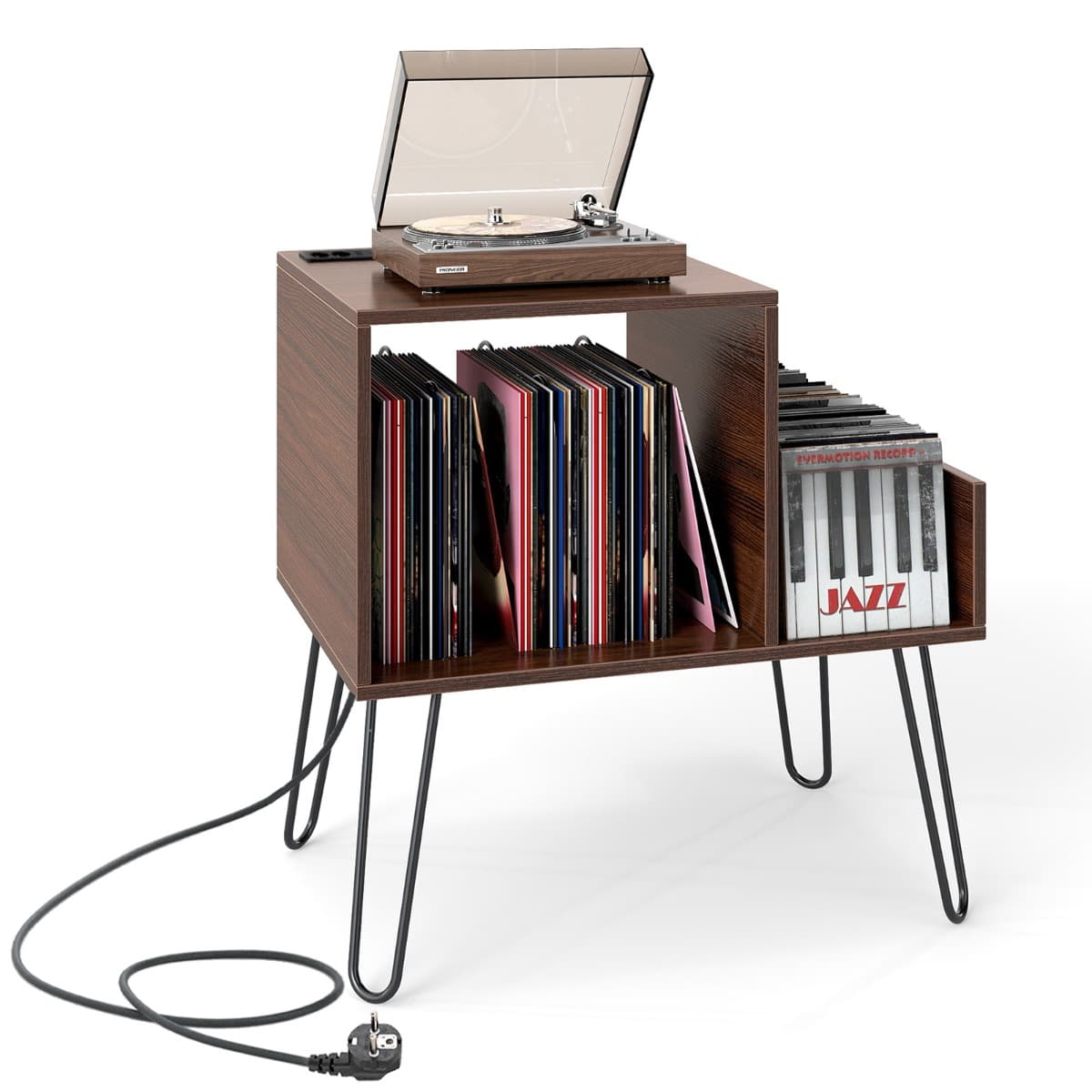 Support pour Tourne-disque Prise de Courant Séparateur Table d'Appoint avec Pieds en Métal Jusqu'à 1